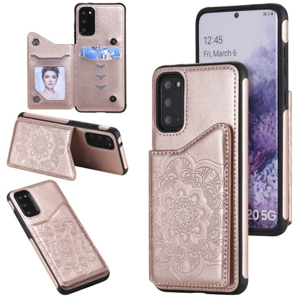 For Samsung Galaxy S20 Flower Embossing Pattern Shockproof Protective Case with Holder & Card Slots & Photo Frame(Rose Gold)-garmade.com
