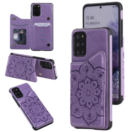 For Samsung Galaxy S20+ Flower Embossing Pattern Shockproof Protective Case with Holder & Card Slots & Photo Frame(Purple)-garmade.com