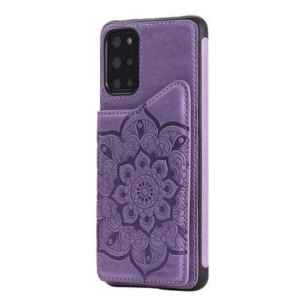 For Samsung Galaxy S20+ Flower Embossing Pattern Shockproof Protective Case with Holder & Card Slots & Photo Frame(Purple)-garmade.com