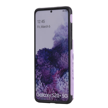 For Samsung Galaxy S20+ Flower Embossing Pattern Shockproof Protective Case with Holder & Card Slots & Photo Frame(Purple)-garmade.com