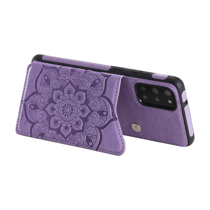 For Samsung Galaxy S20+ Flower Embossing Pattern Shockproof Protective Case with Holder & Card Slots & Photo Frame(Purple)-garmade.com