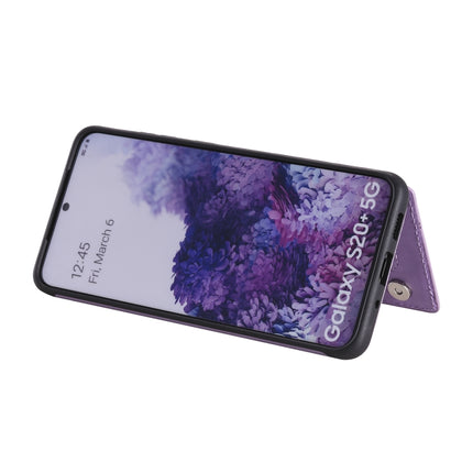 For Samsung Galaxy S20+ Flower Embossing Pattern Shockproof Protective Case with Holder & Card Slots & Photo Frame(Purple)-garmade.com