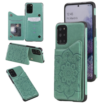 For Samsung Galaxy S20+ Flower Embossing Pattern Shockproof Protective Case with Holder & Card Slots & Photo Frame(Green)-garmade.com
