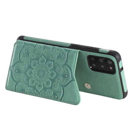 For Samsung Galaxy S20+ Flower Embossing Pattern Shockproof Protective Case with Holder & Card Slots & Photo Frame(Green)-garmade.com