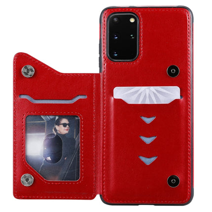 For Samsung Galaxy S20+ Flower Embossing Pattern Shockproof Protective Case with Holder & Card Slots & Photo Frame(Red)-garmade.com
