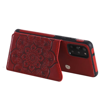 For Samsung Galaxy S20+ Flower Embossing Pattern Shockproof Protective Case with Holder & Card Slots & Photo Frame(Red)-garmade.com