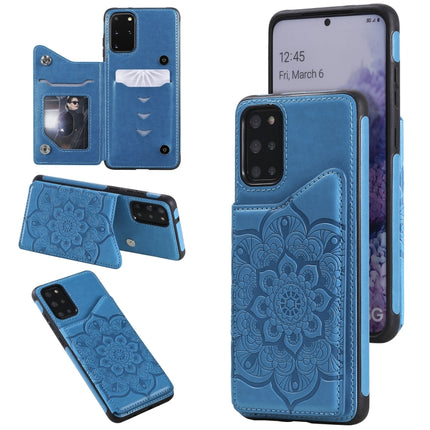 For Samsung Galaxy S20+ Flower Embossing Pattern Shockproof Protective Case with Holder & Card Slots & Photo Frame(Blue)-garmade.com