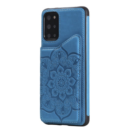 For Samsung Galaxy S20+ Flower Embossing Pattern Shockproof Protective Case with Holder & Card Slots & Photo Frame(Blue)-garmade.com