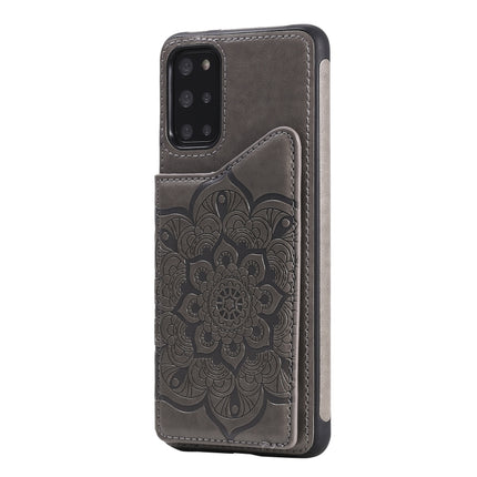 For Samsung Galaxy S20+ Flower Embossing Pattern Shockproof Protective Case with Holder & Card Slots & Photo Frame(Grey)-garmade.com