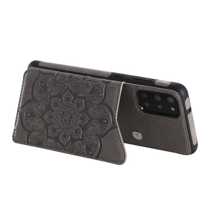 For Samsung Galaxy S20+ Flower Embossing Pattern Shockproof Protective Case with Holder & Card Slots & Photo Frame(Grey)-garmade.com