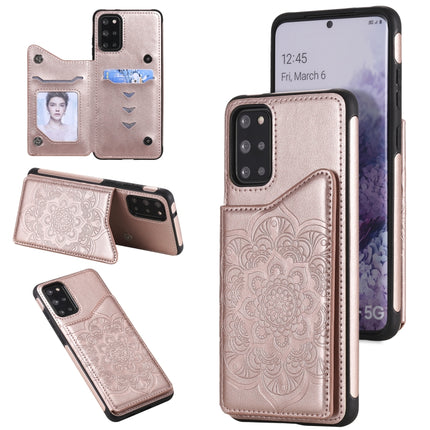 For Samsung Galaxy S20+ Flower Embossing Pattern Shockproof Protective Case with Holder & Card Slots & Photo Frame(Rose Gold)-garmade.com