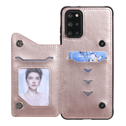 For Samsung Galaxy S20+ Flower Embossing Pattern Shockproof Protective Case with Holder & Card Slots & Photo Frame(Rose Gold)-garmade.com