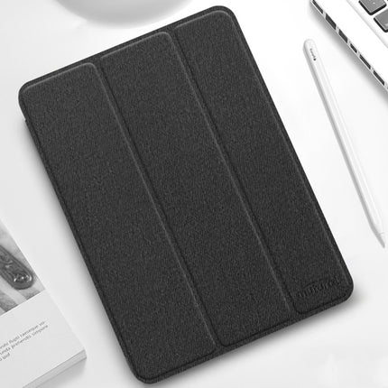For iPad Pro 11 2022 / 2021 / 2020 Mutural YASHI Series TPU + PU Cloth Pattern Texture Horizontal Flip Leather Tablet Case with Three-folding Holder & Pen Slot & Wake-up / Sleep Function(Black)-garmade.com