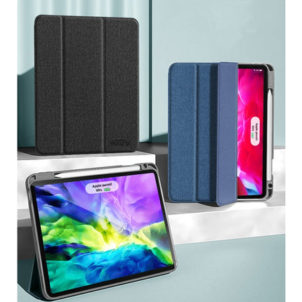 For iPad Pro 11 2022 / 2021 / 2020 Mutural YASHI Series TPU + PU Cloth Pattern Texture Horizontal Flip Leather Tablet Case with Three-folding Holder & Pen Slot & Wake-up / Sleep Function(Blue)-garmade.com