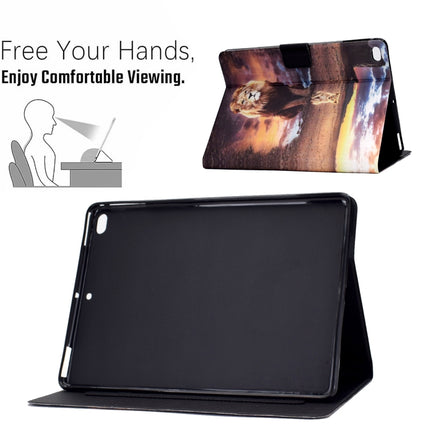 Electric Pressed TPU Colored Drawing Horizontal Flip Leather Case with Holder & Pen Slot For iPad 5 / 6 / 8 / 9(Leopard and Lion)-garmade.com
