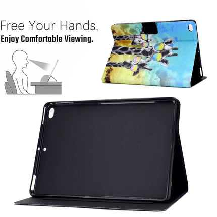Electric Pressed TPU Colored Drawing Horizontal Flip Leather Case with Holder & Pen Slot For iPad 5 / 6 / 8 / 9(Glasses Giraffe)-garmade.com