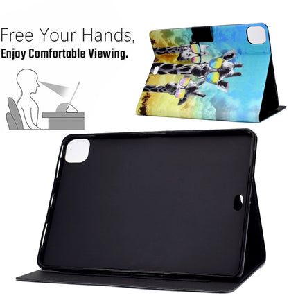Electric Pressed TPU Colored Drawing Horizontal Flip Leather Case with Holder & Pen Slot For iPad Pro 11 (2018) / (2020) & iPad Air (2020)(Glasses Giraffe)-garmade.com