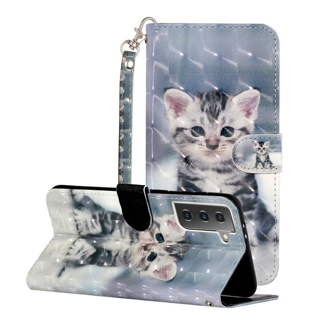 For Samsung Galaxy S21+ 5G 3D Pattern Horizontal Flip Leather Case with Holder & Card Slots & Wallet & Lanyard(Kitten)-garmade.com