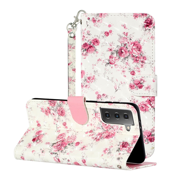 For Samsung Galaxy S21+ 5G 3D Pattern Horizontal Flip Leather Case with Holder & Card Slots & Wallet & Lanyard(Rose Flower)-garmade.com