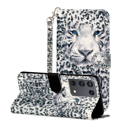 For Samsung Galaxy S21 Ultra 5G 3D Pattern Horizontal Flip Leather Case with Holder & Card Slots & Wallet & Lanyard(Leopard)-garmade.com