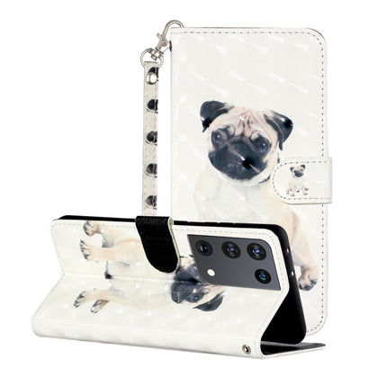 For Samsung Galaxy S21 Ultra 5G 3D Pattern Horizontal Flip Leather Case with Holder & Card Slots & Wallet & Lanyard(Pug)-garmade.com