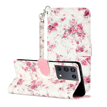 For Samsung Galaxy S21 Ultra 5G 3D Pattern Horizontal Flip Leather Case with Holder & Card Slots & Wallet & Lanyard(Rose Flower)-garmade.com