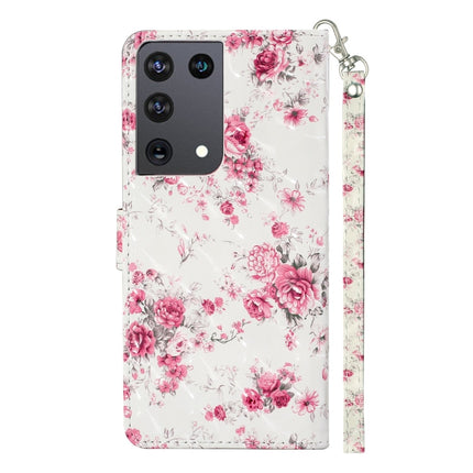 For Samsung Galaxy S21 Ultra 5G 3D Pattern Horizontal Flip Leather Case with Holder & Card Slots & Wallet & Lanyard(Rose Flower)-garmade.com