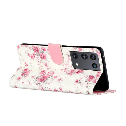 For Samsung Galaxy S21 Ultra 5G 3D Pattern Horizontal Flip Leather Case with Holder & Card Slots & Wallet & Lanyard(Rose Flower)-garmade.com