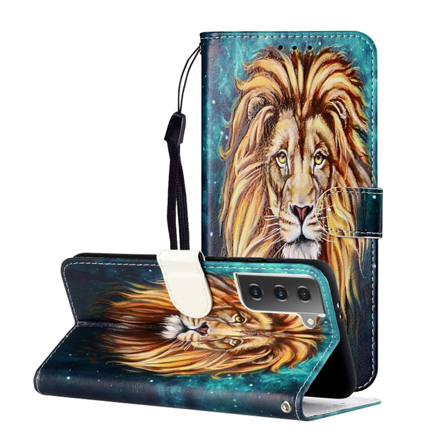 For Samsung Galaxy S21 5G Oil Embossed Coloured Drawing Pattern Horizontal Flip PU Leather Case with Holder & Card Slots & Wallet & Lanyard(Lion)-garmade.com
