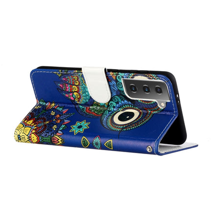 For Samsung Galaxy S21 5G Oil Embossed Coloured Drawing Pattern Horizontal Flip PU Leather Case with Holder & Card Slots & Wallet & Lanyard(Blue Owl)-garmade.com