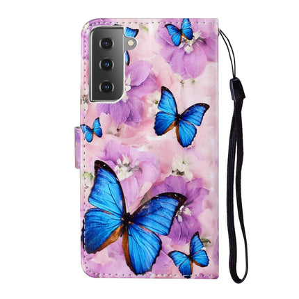 For Samsung Galaxy S21 5G Oil Embossed Coloured Drawing Pattern Horizontal Flip PU Leather Case with Holder & Card Slots & Wallet & Lanyard(Purple Flower Butterfly)-garmade.com