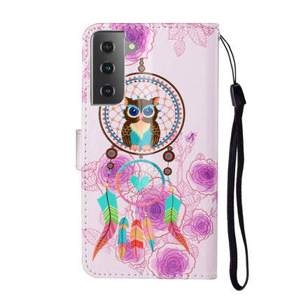For Samsung Galaxy S21 5G Oil Embossed Coloured Drawing Pattern Horizontal Flip PU Leather Case with Holder & Card Slots & Wallet & Lanyard(Owl Wind Chimes)-garmade.com