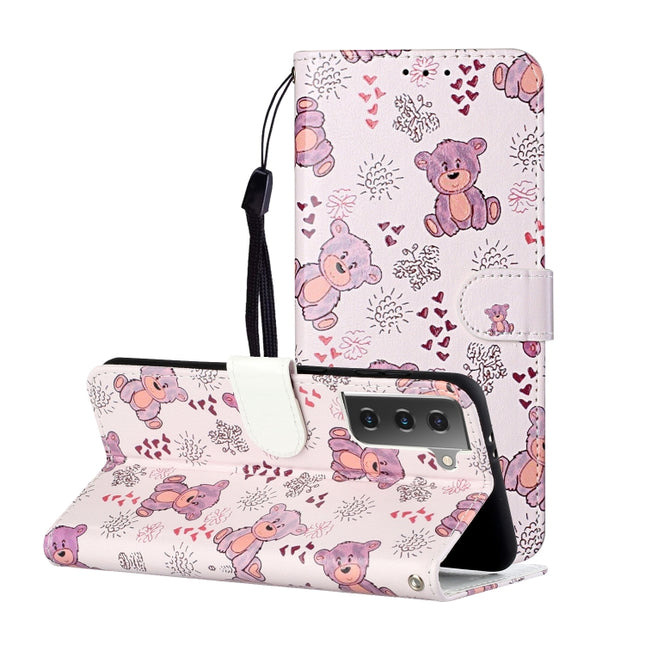 For Samsung Galaxy S21 5G Oil Embossed Coloured Drawing Pattern Horizontal Flip PU Leather Case with Holder & Card Slots & Wallet & Lanyard(Little Bear)-garmade.com