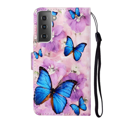 For Samsung Galaxy S21+ 5G Oil Embossed Coloured Drawing Pattern Horizontal Flip PU Leather Case with Holder & Card Slots & Wallet & Lanyard(Purple Flower Butterfly)-garmade.com
