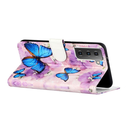 For Samsung Galaxy S21+ 5G Oil Embossed Coloured Drawing Pattern Horizontal Flip PU Leather Case with Holder & Card Slots & Wallet & Lanyard(Purple Flower Butterfly)-garmade.com