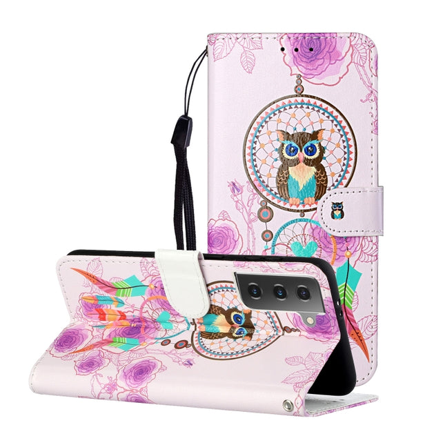 For Samsung Galaxy S21+ 5G Oil Embossed Coloured Drawing Pattern Horizontal Flip PU Leather Case with Holder & Card Slots & Wallet & Lanyard(Owl Wind Chimes)-garmade.com