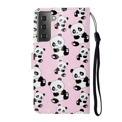 For Samsung Galaxy S21+ 5G Oil Embossed Coloured Drawing Pattern Horizontal Flip PU Leather Case with Holder & Card Slots & Wallet & Lanyard(Pandas)-garmade.com