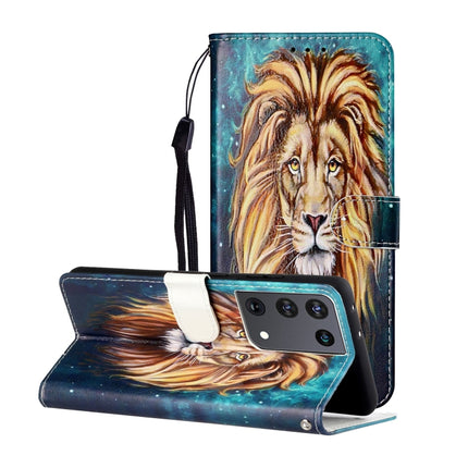 For Samsung Galaxy S21 Ultra 5G Oil Embossed Coloured Drawing Pattern Horizontal Flip PU Leather Case with Holder & Card Slots & Wallet & Lanyard(Lion)-garmade.com