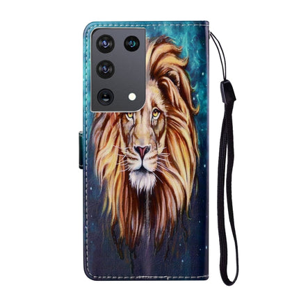 For Samsung Galaxy S21 Ultra 5G Oil Embossed Coloured Drawing Pattern Horizontal Flip PU Leather Case with Holder & Card Slots & Wallet & Lanyard(Lion)-garmade.com