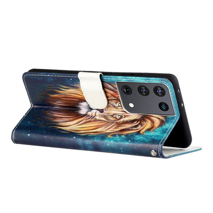 For Samsung Galaxy S21 Ultra 5G Oil Embossed Coloured Drawing Pattern Horizontal Flip PU Leather Case with Holder & Card Slots & Wallet & Lanyard(Lion)-garmade.com