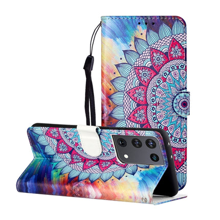 For Samsung Galaxy S21 Ultra 5G Oil Embossed Coloured Drawing Pattern Horizontal Flip PU Leather Case with Holder & Card Slots & Wallet & Lanyard(Half Sunflower)-garmade.com