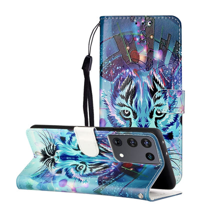 For Samsung Galaxy S21 Ultra 5G Oil Embossed Coloured Drawing Pattern Horizontal Flip PU Leather Case with Holder & Card Slots & Wallet & Lanyard(Tiger)-garmade.com