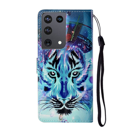 For Samsung Galaxy S21 Ultra 5G Oil Embossed Coloured Drawing Pattern Horizontal Flip PU Leather Case with Holder & Card Slots & Wallet & Lanyard(Tiger)-garmade.com