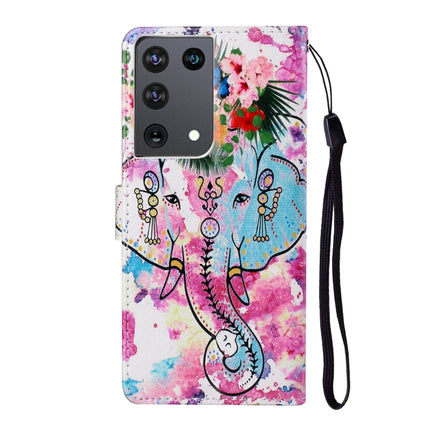 For Samsung Galaxy S21 Ultra 5G Oil Embossed Coloured Drawing Pattern Horizontal Flip PU Leather Case with Holder & Card Slots & Wallet & Lanyard(Elephant)-garmade.com