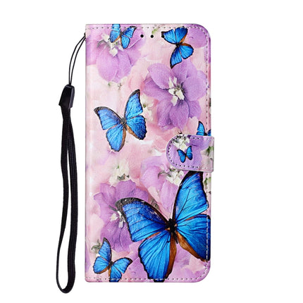 For Samsung Galaxy S21 Ultra 5G Oil Embossed Coloured Drawing Pattern Horizontal Flip PU Leather Case with Holder & Card Slots & Wallet & Lanyard(Purple Flower Butterfly)-garmade.com