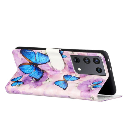 For Samsung Galaxy S21 Ultra 5G Oil Embossed Coloured Drawing Pattern Horizontal Flip PU Leather Case with Holder & Card Slots & Wallet & Lanyard(Purple Flower Butterfly)-garmade.com