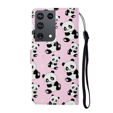 For Samsung Galaxy S21 Ultra 5G Oil Embossed Coloured Drawing Pattern Horizontal Flip PU Leather Case with Holder & Card Slots & Wallet & Lanyard(Pandas)-garmade.com