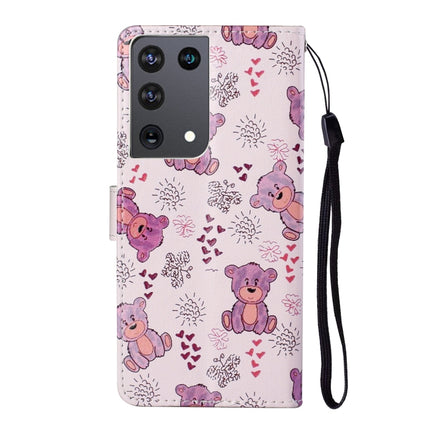 For Samsung Galaxy S21 Ultra 5G Oil Embossed Coloured Drawing Pattern Horizontal Flip PU Leather Case with Holder & Card Slots & Wallet & Lanyard(Little Bear)-garmade.com