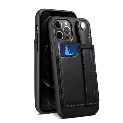 TPU + PU Leather Shockproof Protective Case with Card Slots and Hand Strap For Apple iPhone 12 mini(Black)-garmade.com