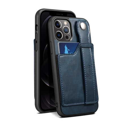 TPU + PU Leather Shockproof Protective Case with Card Slots and Hand Strap For Apple iPhone 12 mini(Blue)-garmade.com